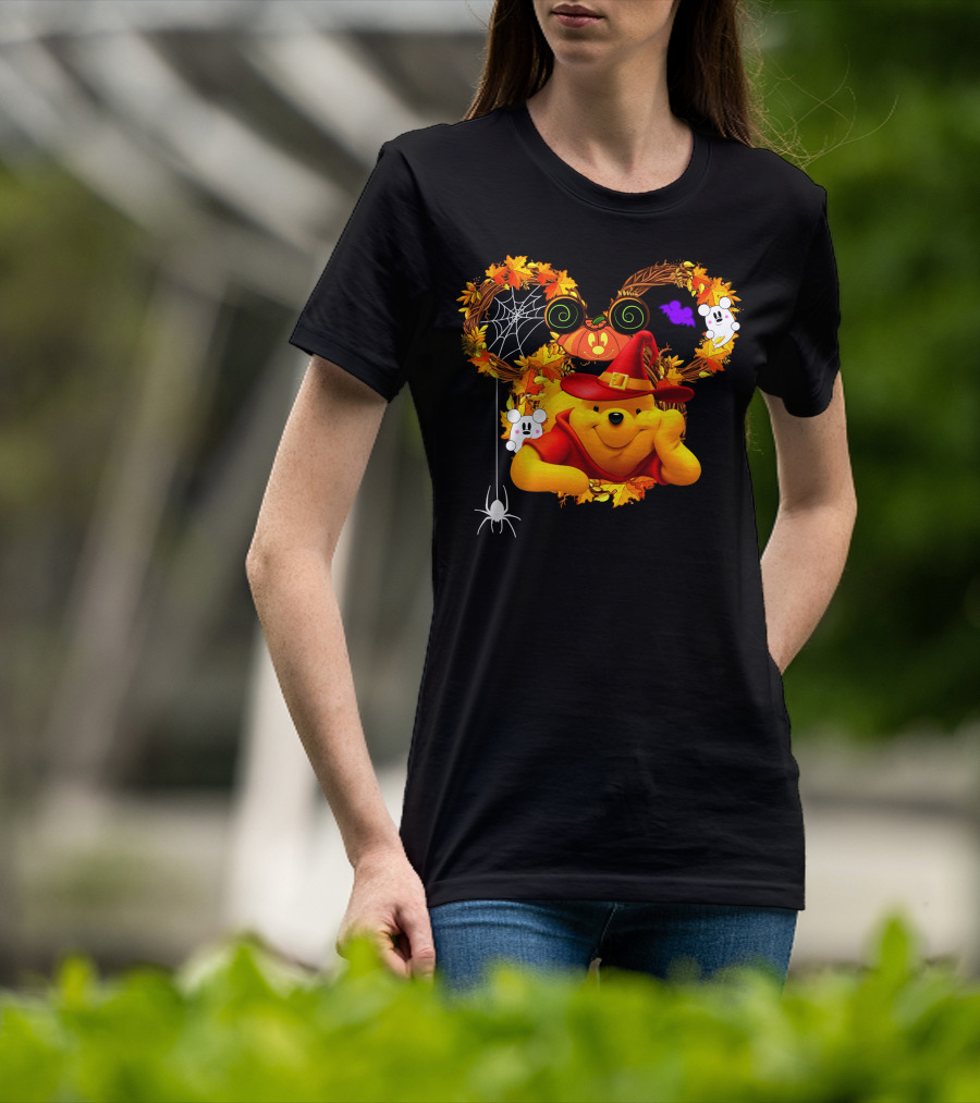 Pooh Halloween Witch Pumpkin Spider Ghosts Autumn Leaves T-Shirt