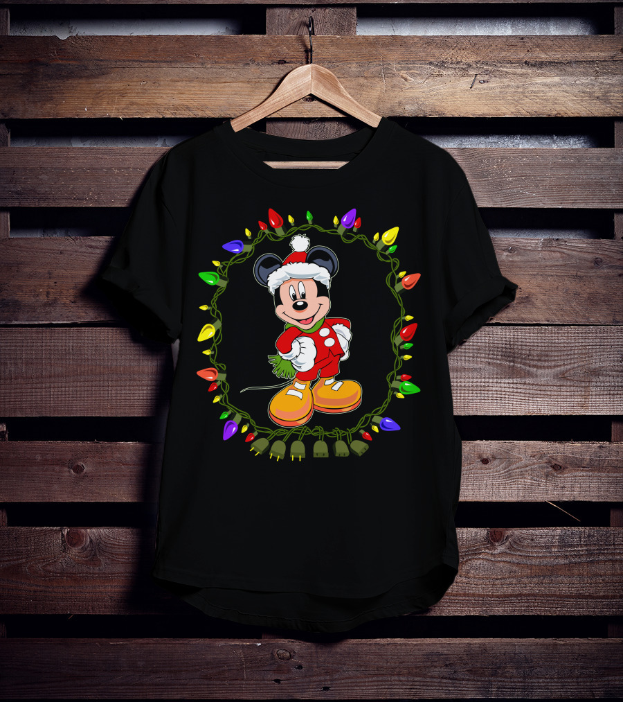 Merry Christmas 97 Mickey Mouse Lights And Santa Hat T-Shirt