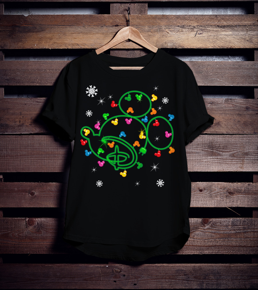 Merry Christmas 99 Lights Mickey Ears Snowflakes T-Shirt
