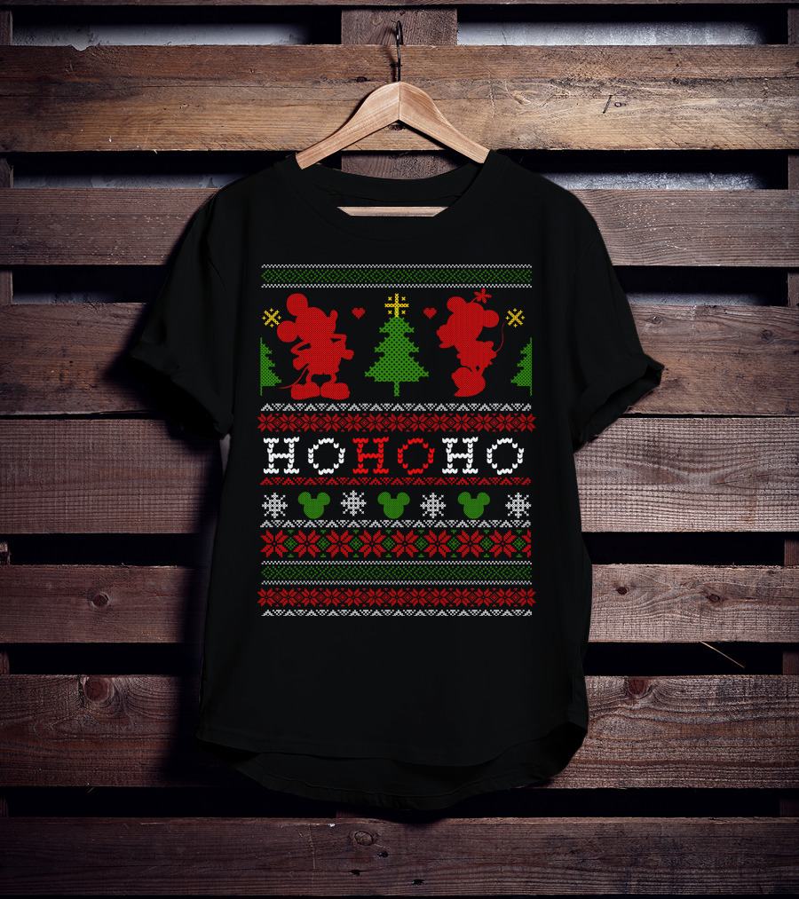 Merry Christmas 62 Ho Ho Ho Ugly Sweater Red Green Mickey Tree T-Shirt