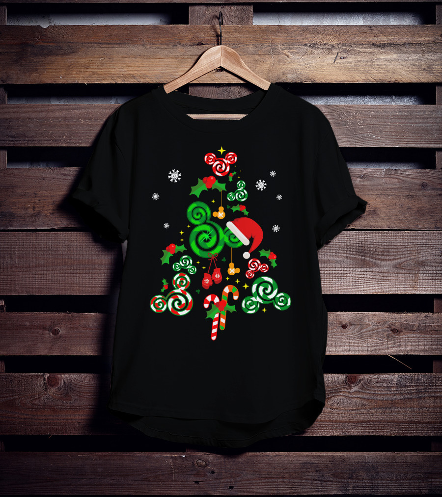 Merry Christmas 24 Candy Cane Tree With Santa Hat And Snowflakes T-Shirt
