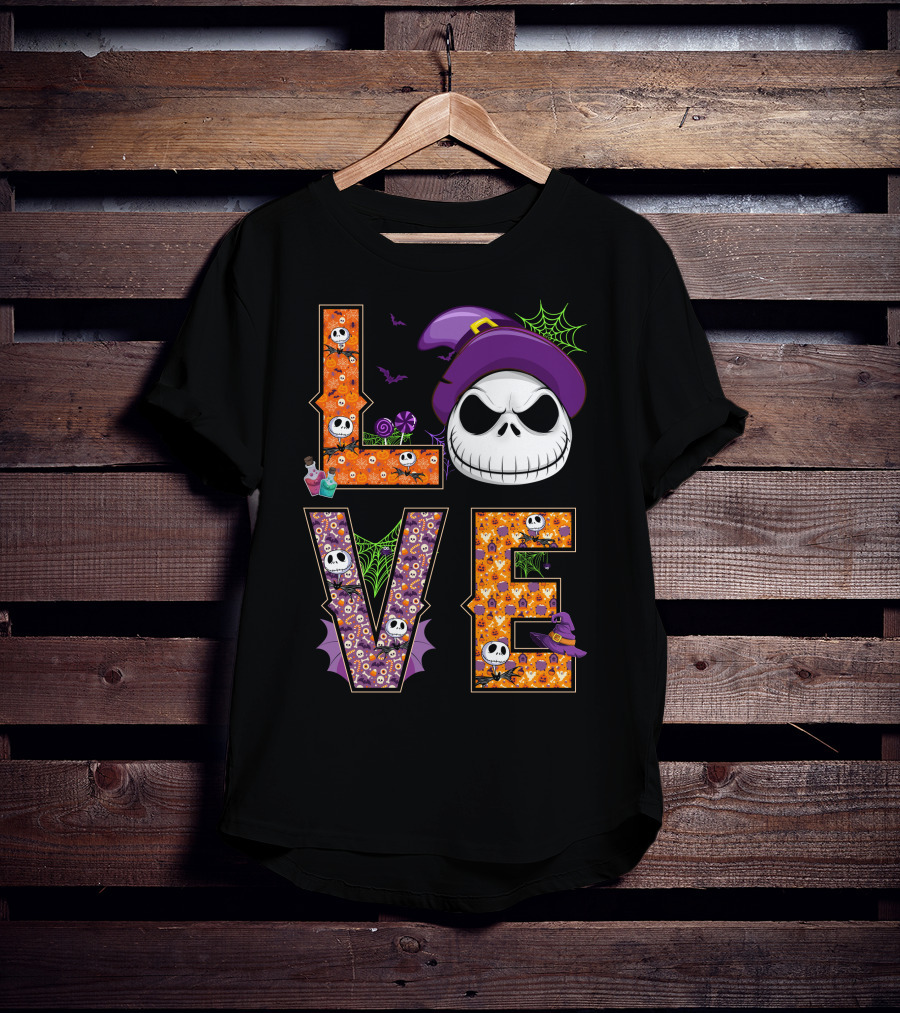 Jack Skellington Love Halloween Potion Hat Spider Webs T-Shirt