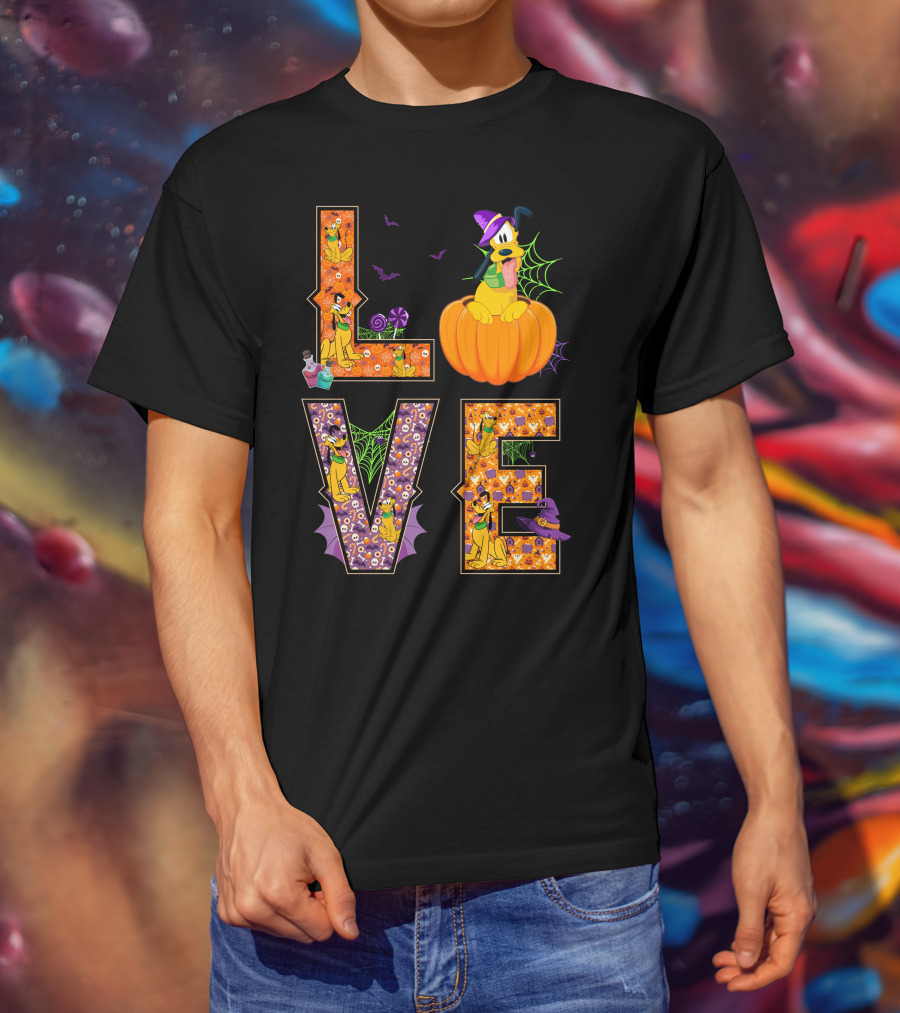 Love Halloween Pluto Pumpkin Hat Spiders Bats T-Shirt
