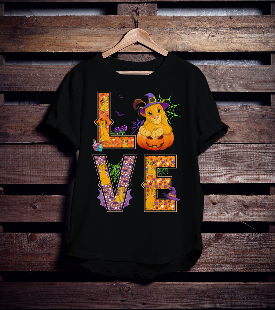 Love Halloween Simba Witch Pumpkin Spiderweb T-Shirt