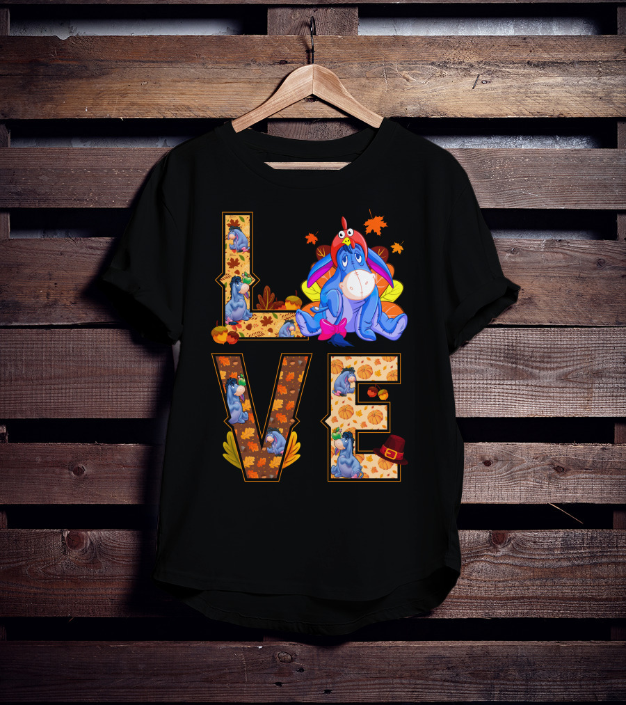 Eeyore Love Fall Leaves Pumpkins Thanksgiving T-Shirt
