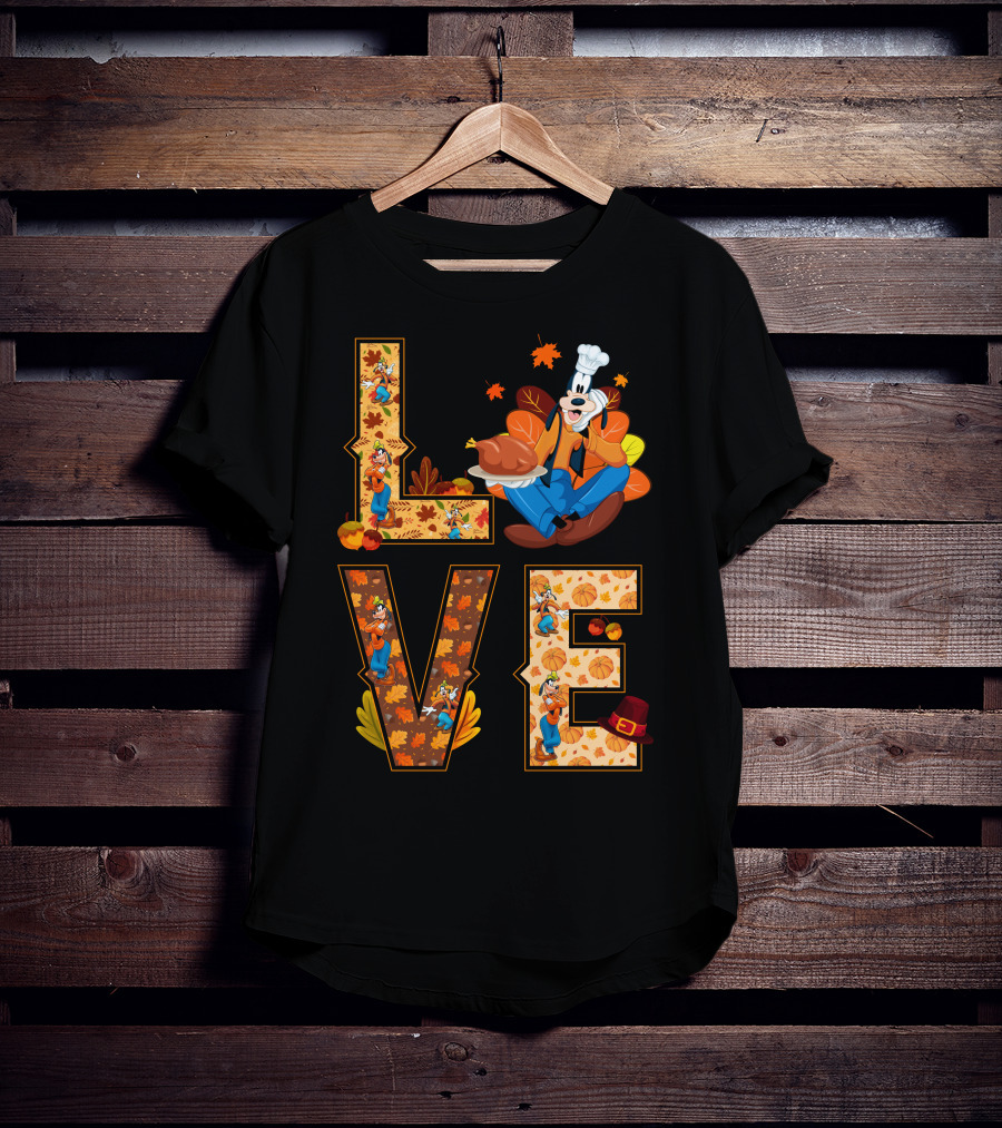 Goofy Love Fall Thanksgiving Leaves Turkey Chef Hat T-Shirt