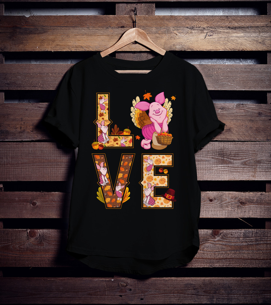 Piglet Love Autumn Harvest Thanksgiving Pumpkin Leaves T-Shirt