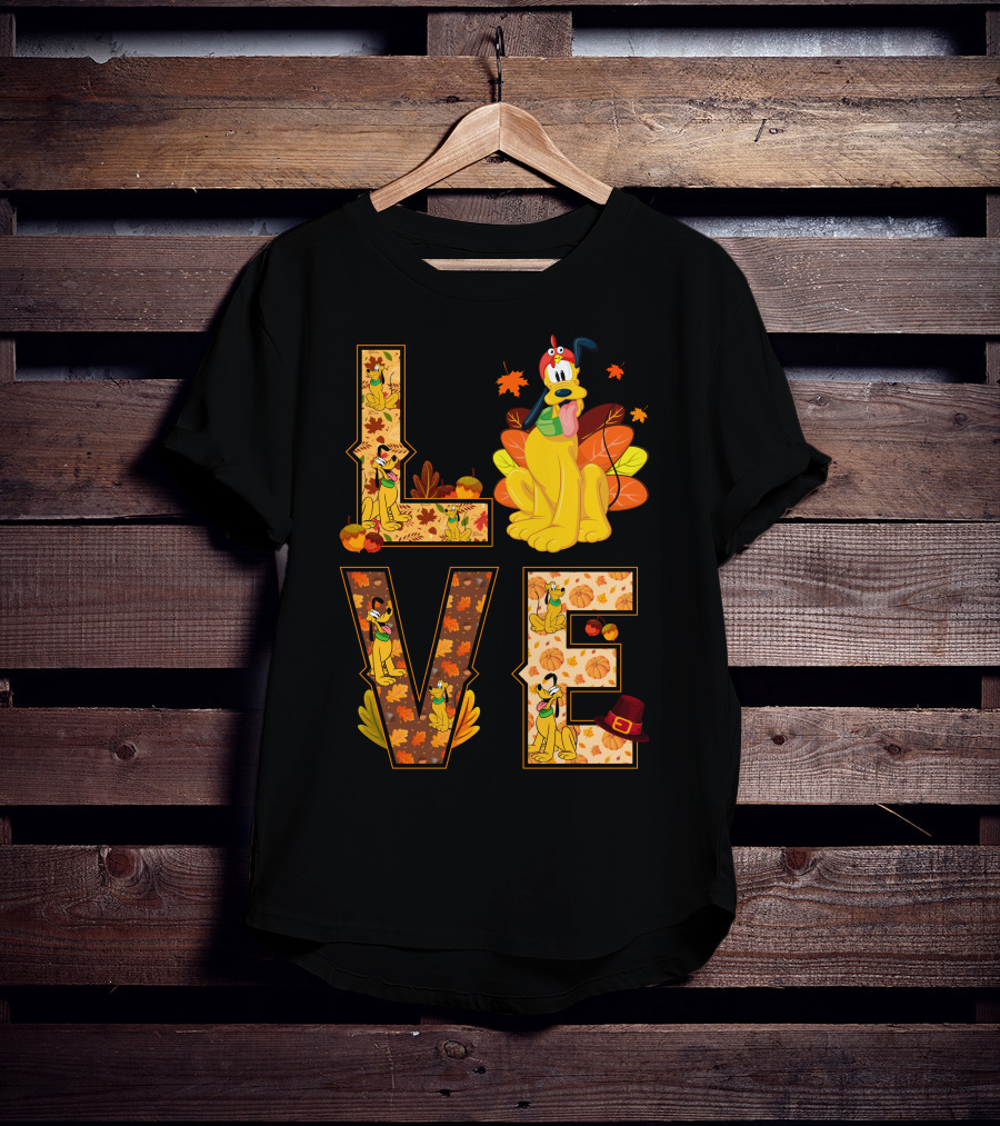 Pluto Thanksgiving Love Autumn Leaves And Pumpkins T-Shirt