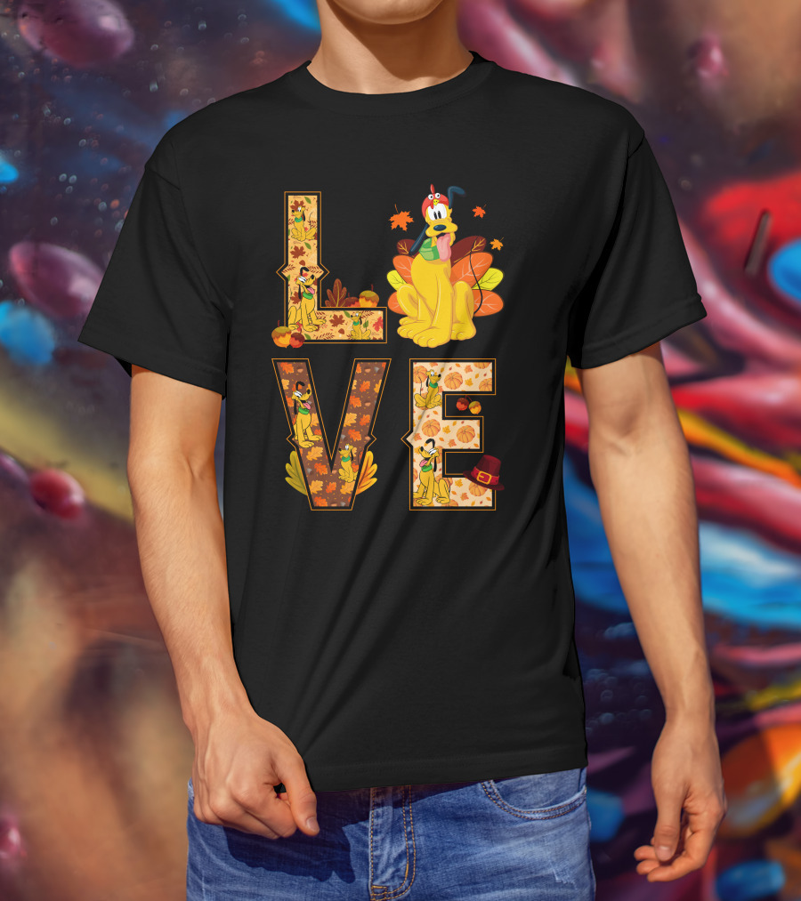 Pluto Thanksgiving Love Autumn Leaves And Pumpkins T-Shirt
