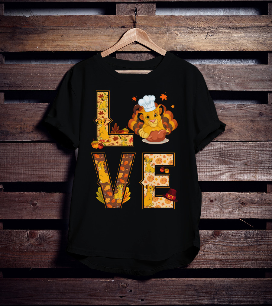 Love Simba Thanksgiving Chef Lion Leaf Pumpkin Hat T-Shirt