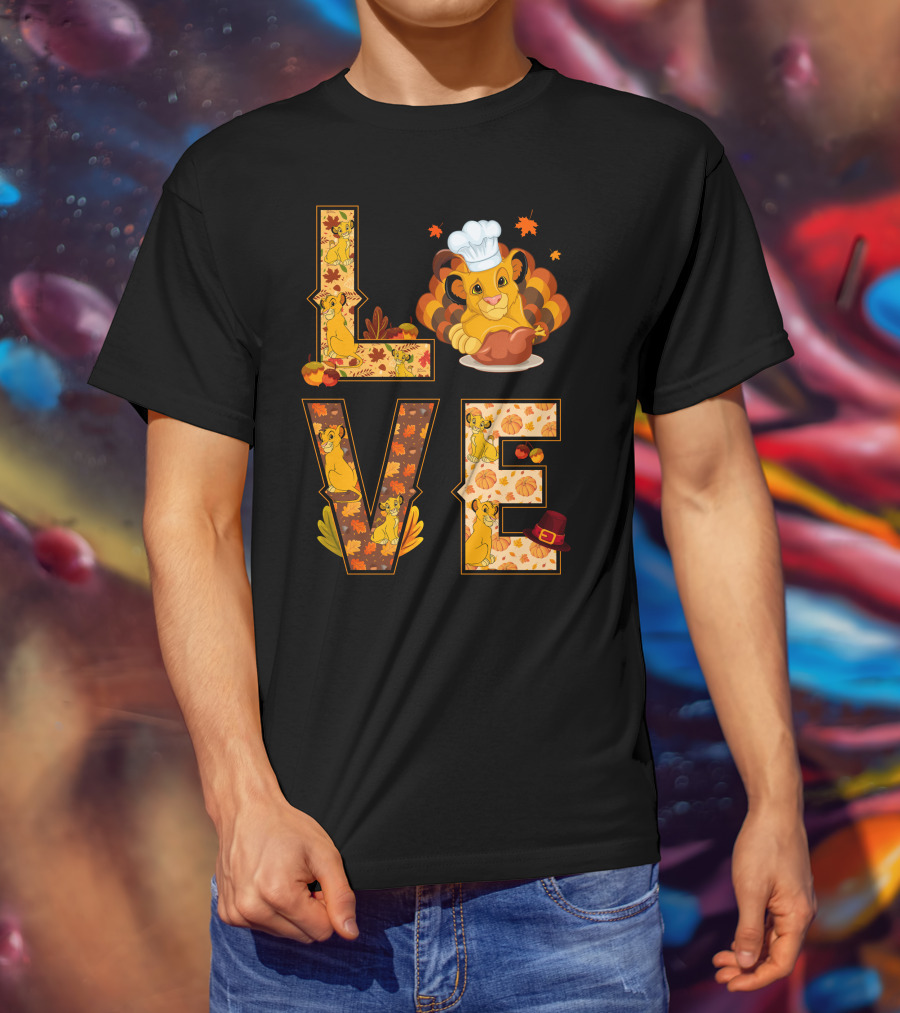 Love Simba Thanksgiving Chef Lion Leaf Pumpkin Hat T-Shirt