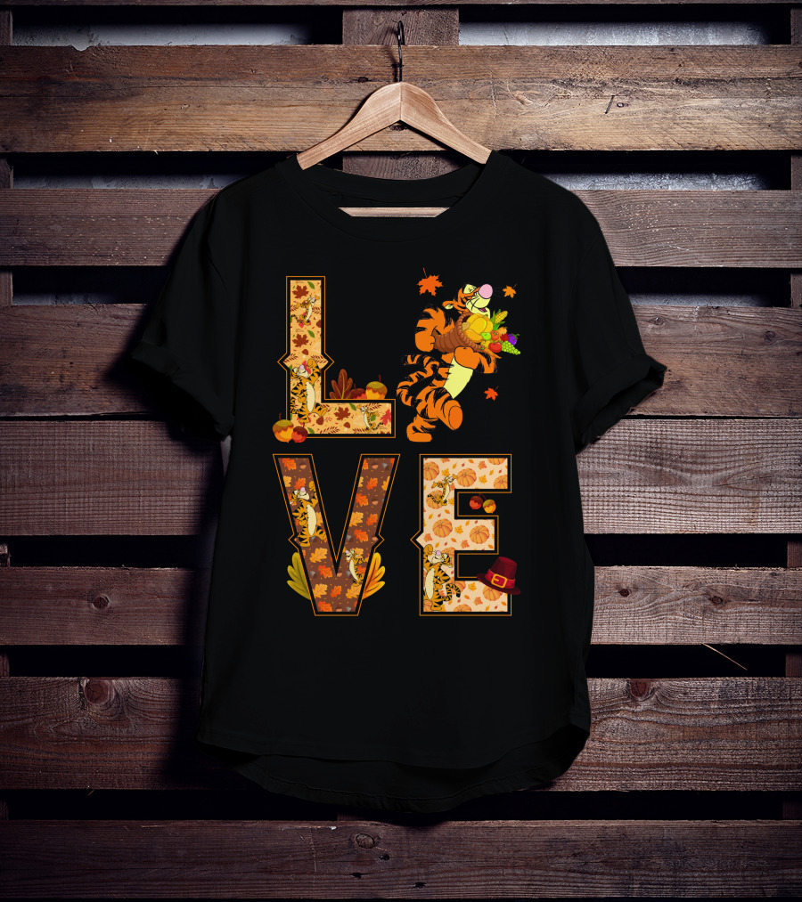 Love Tigger Thanksgiving Autumn Leaves T-Shirt