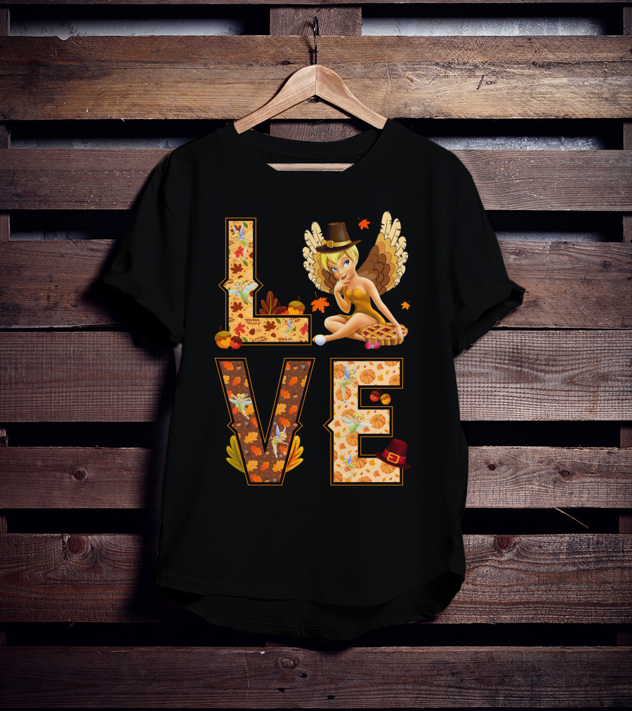Love Tinkerbell Thanksgiving Autumn Theme T-Shirt