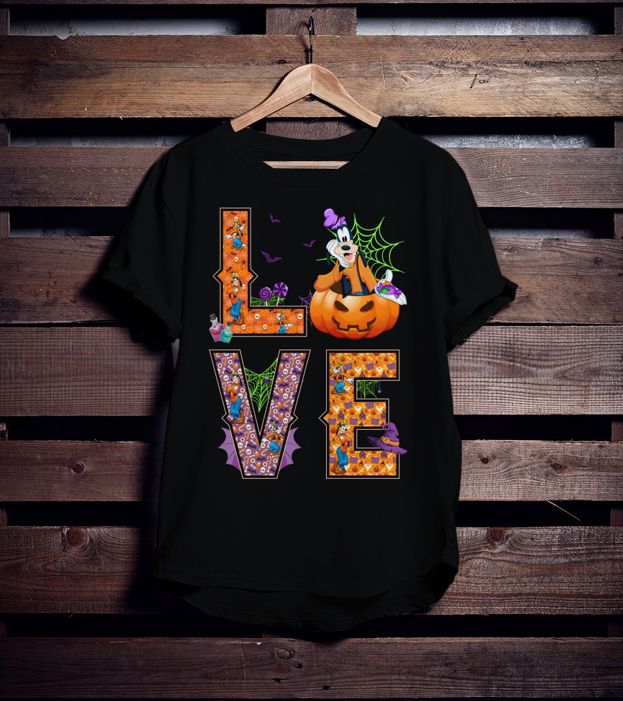 Love Goofy Halloween Pumpkin Spiderweb T-Shirt