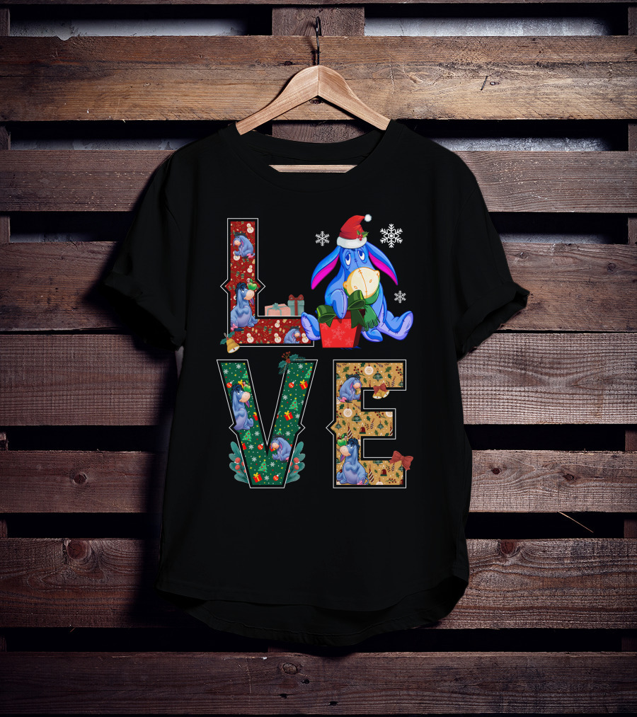 Eeyore Christmas Love Santa Hat Snowflakes T-Shirt