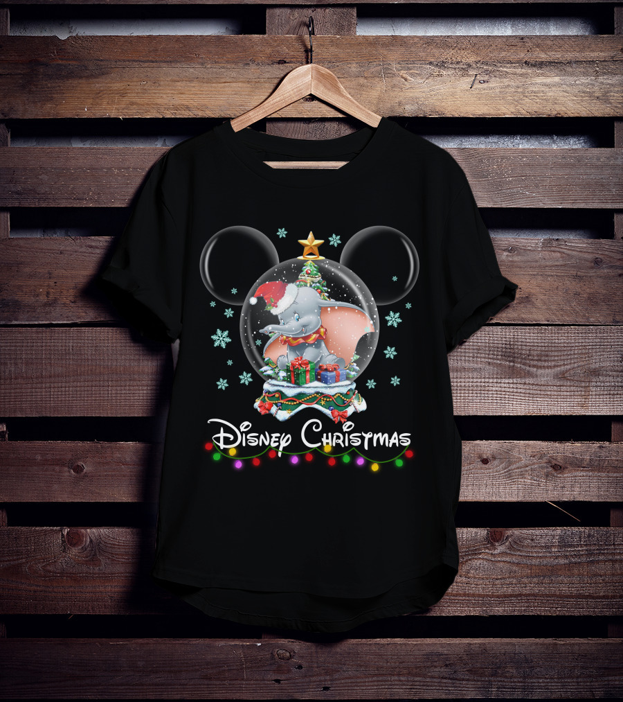 Disney Christmas Dumbo Snow Globe With Gifts And Mickey Ears T-Shirt