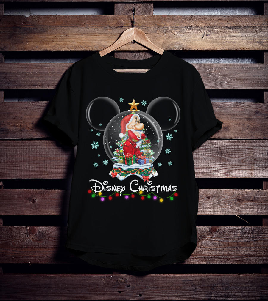 Disney Christmas Grumpy Snow Globe Santa T-Shirt