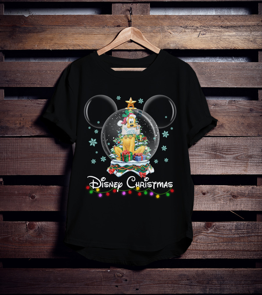 Disney Christmas Pluto Snow Globe Santa Nice List T-Shirt
