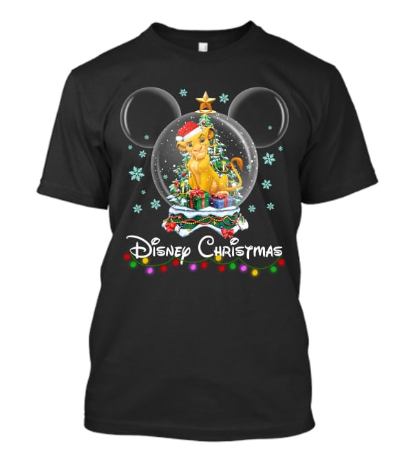 Disney Christmas Simba Snow Globe With Presents And Christmas Tree T-Shirt
