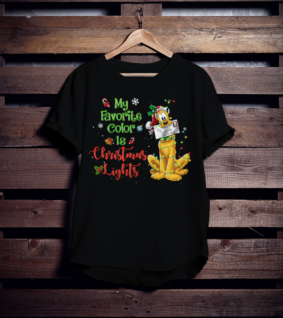 My Favorite Color Is Christmas Lights Pluto Santa Letter T-Shirt