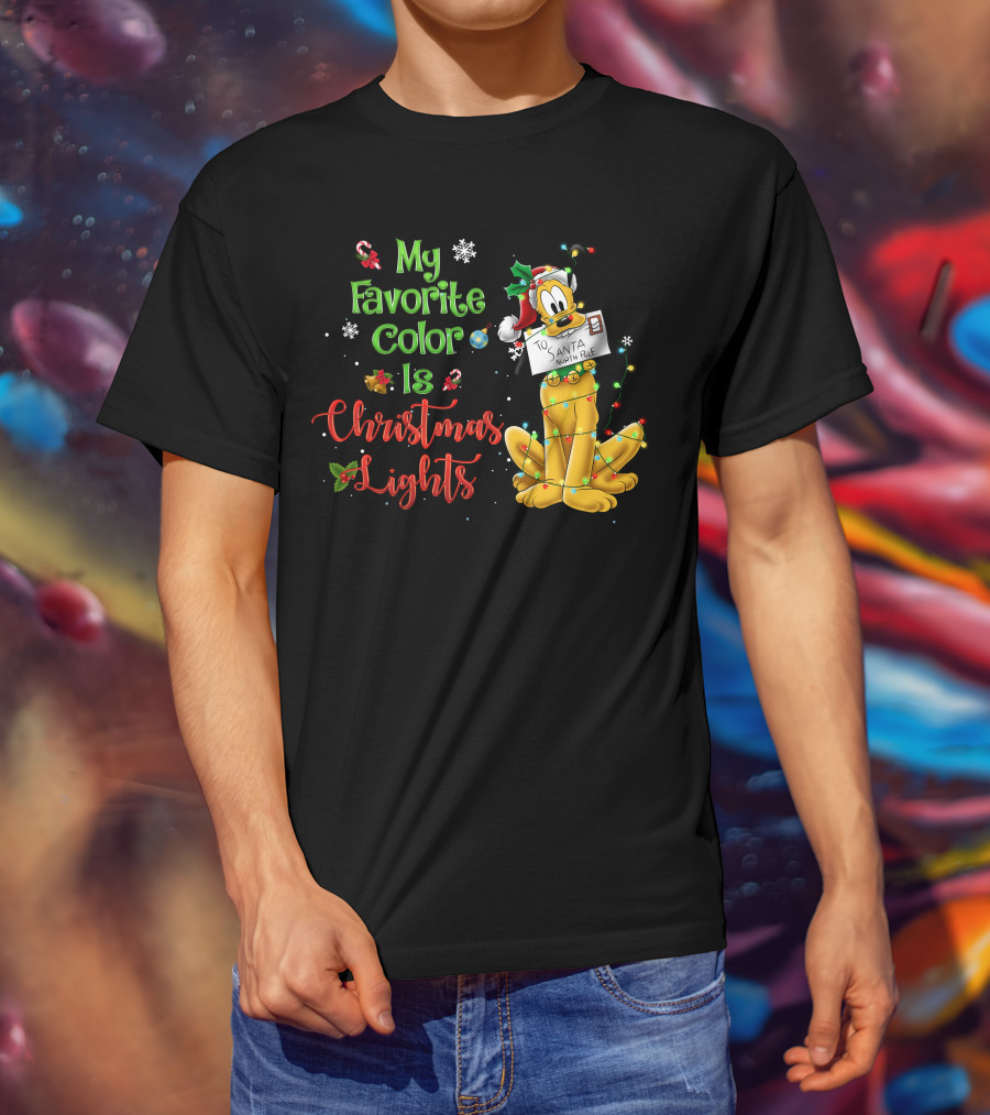 My Favorite Color Is Christmas Lights Pluto Santa Letter T-Shirt