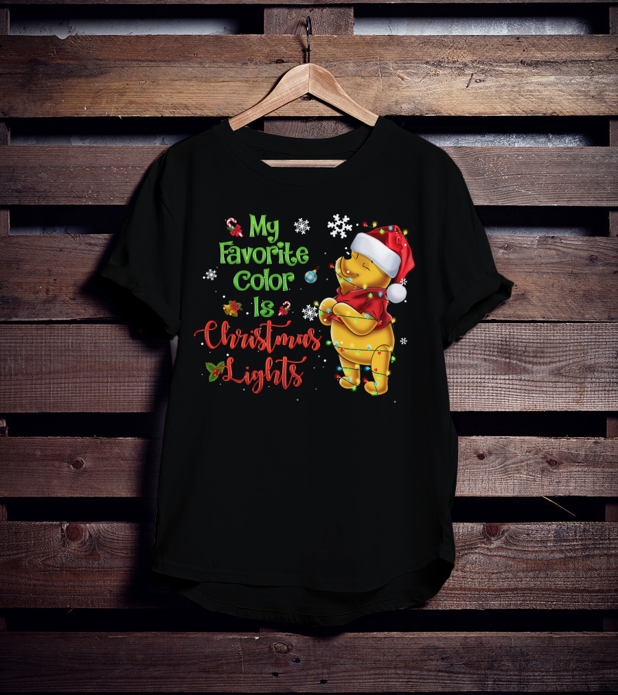 My Favorite Color Is Christmas Lights Pooh Holiday Santa Hat T-Shirt