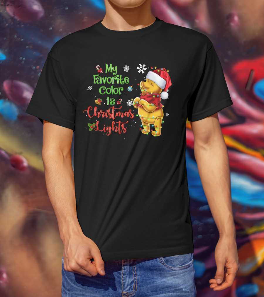 My Favorite Color Is Christmas Lights Pooh Holiday Santa Hat T-Shirt