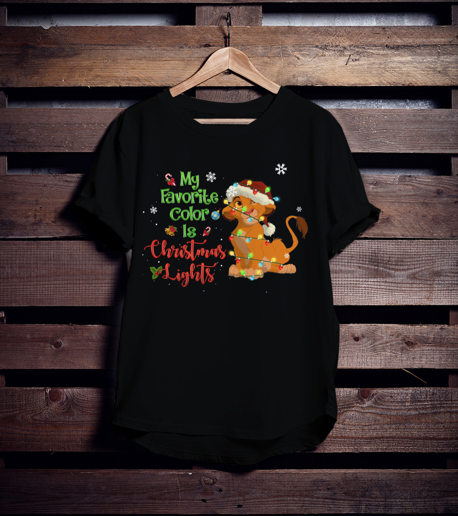 My Favorite Color Is Christmas Lights Simba Santa Hat Snowflakes T-Shirt