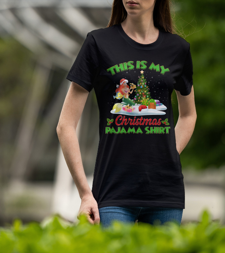 This Is My Christmas Pajama Shirt Ariel And Flounder Holiday Scene T-Shirt