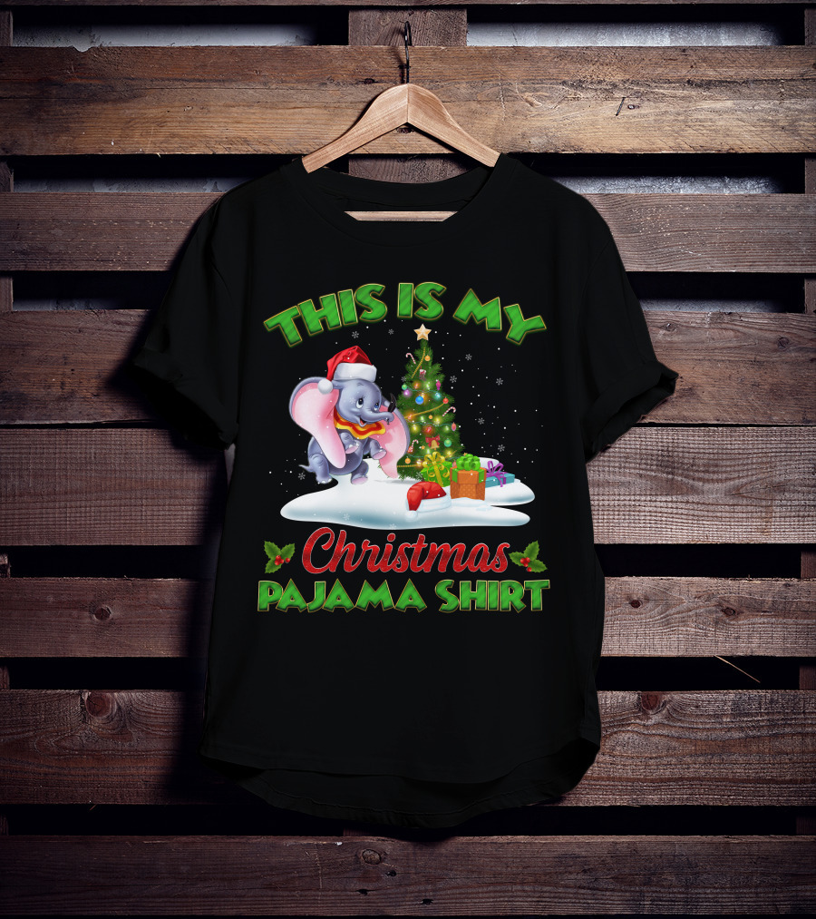 This Is My Christmas Pajama Shirt Dumbo Santa Hat Christmas Tree Presents T-Shirt