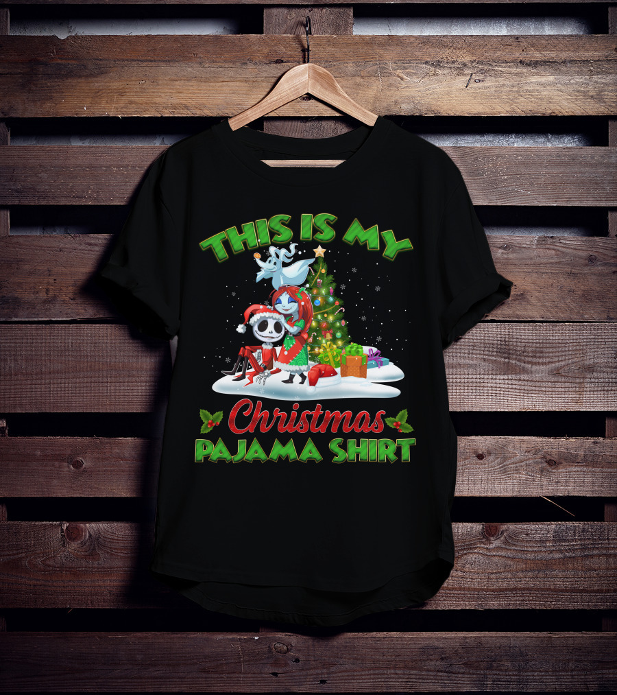 This Is My Christmas Pajama Shirt Jack Skellington And Sally Holiday Tree Scene T-Shirt