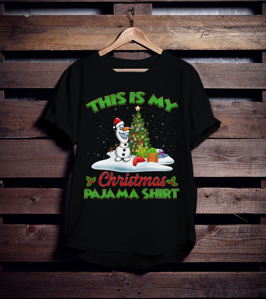 This Is My Christmas Pajama Shirt Holiday Olaf Santa Hat T-Shirt