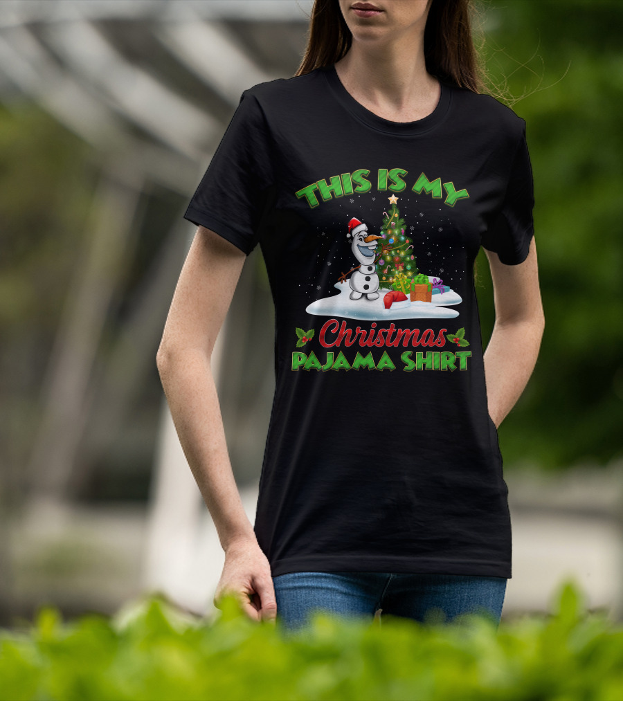 This Is My Christmas Pajama Shirt Holiday Olaf Santa Hat T-Shirt