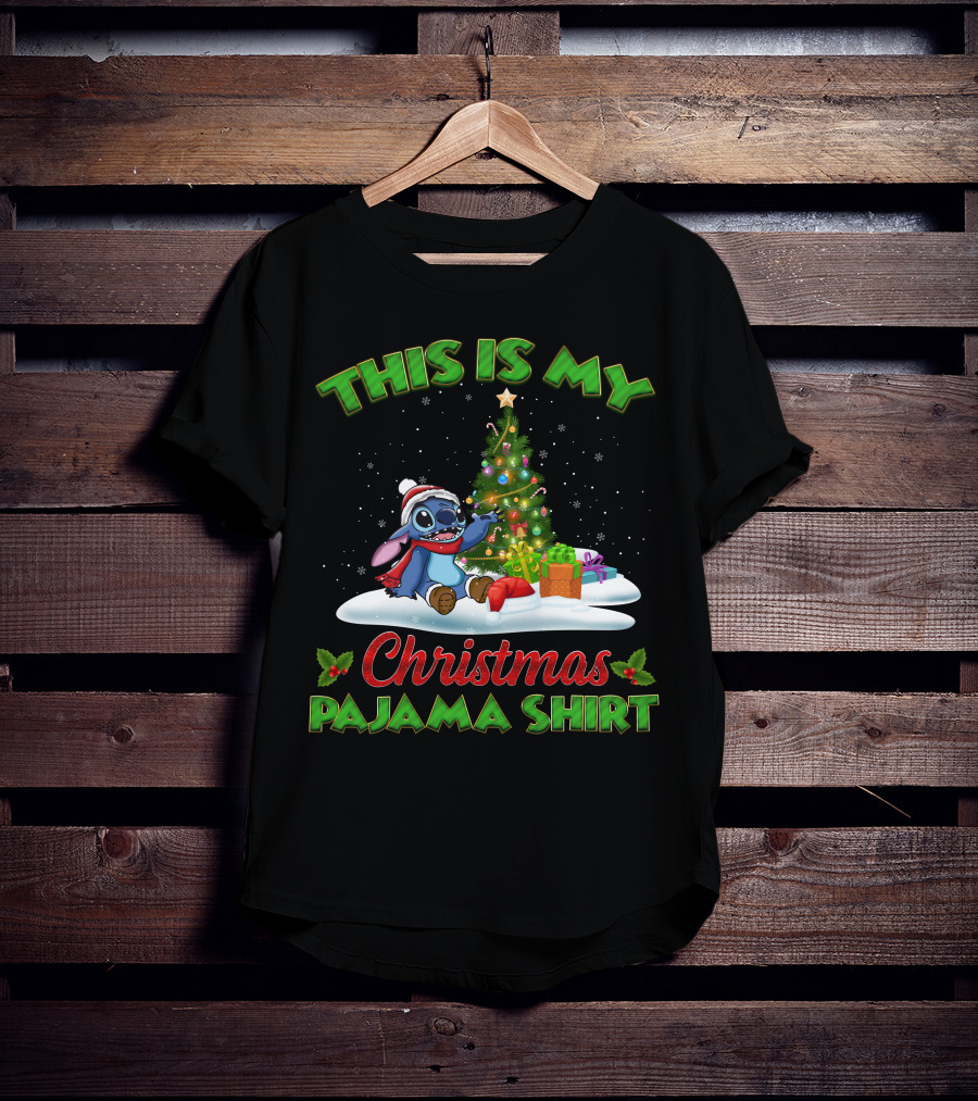 This Is My Christmas Pajama Shirt Stitch Tree Presents T-Shirt