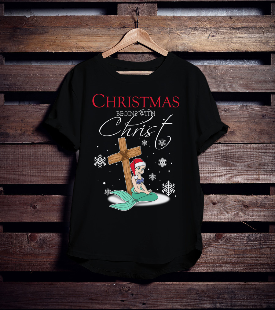 Christmas Begins With Christ Ariel Snowflakes T-Shirt