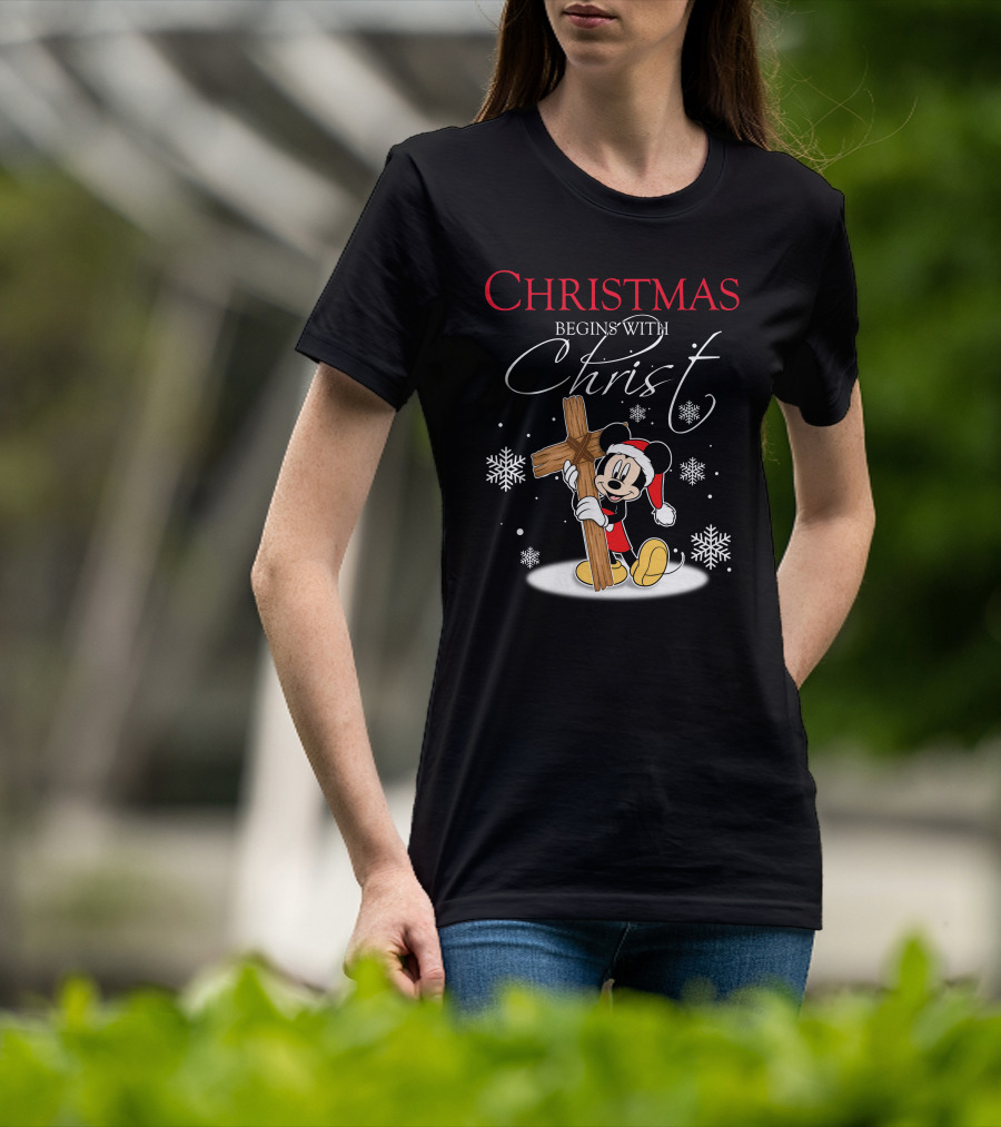 Christmas Begins With Christ Mickey Mouse Snowflakes T-Shirt