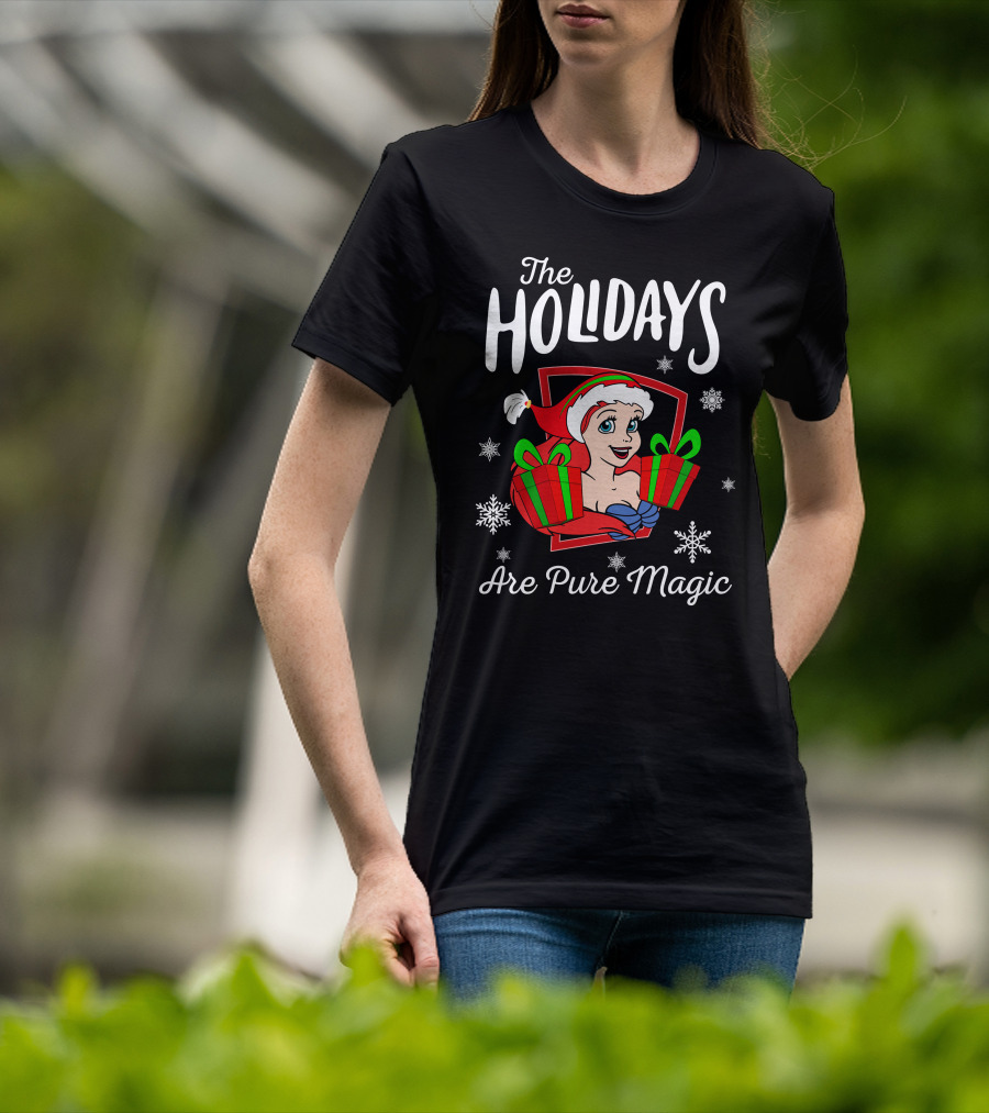 The Holidays Are Pure Magic Snowflakes Presents Santa Hat T-Shirt
