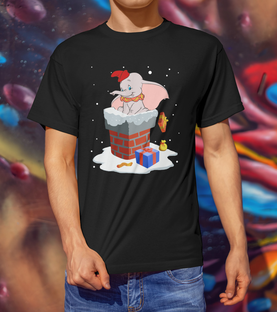 Dumbo Christmas Chimney Presents Snowflakes T-Shirt
