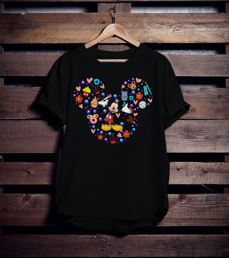 Mickey Mouse Heart Icon Cupcake Pretzel Flowers T-Shirt