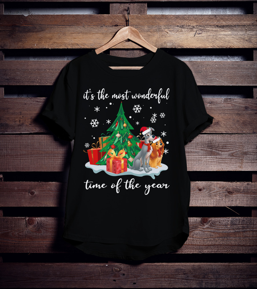 It's The Most Wonderful Time Of The Year Lady And The Tramp Christmas Tree Snowflakes T-Shirt