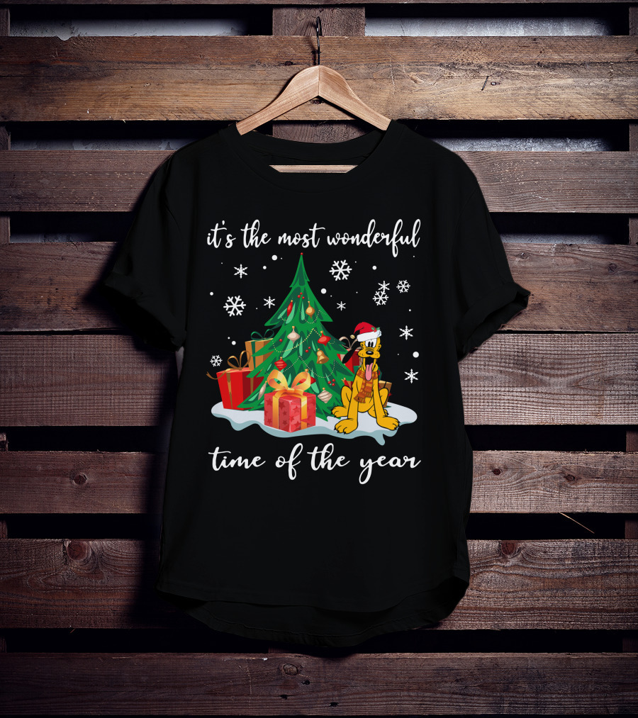 It's The Most Wonderful Time Of The Year Pluto Christmas Tree Snowflakes Gifts T-Shirt