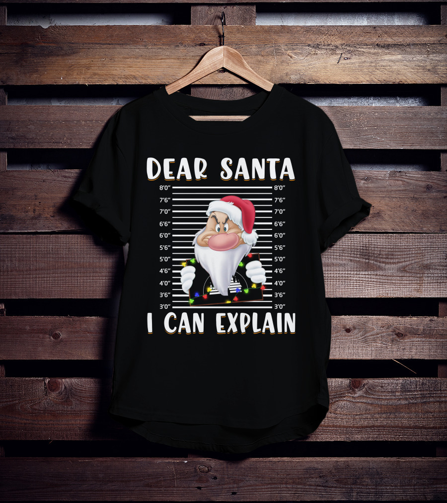 Dear Santa I Can Explain Grumpy Mugshot Christmas Santa Hat T-Shirt