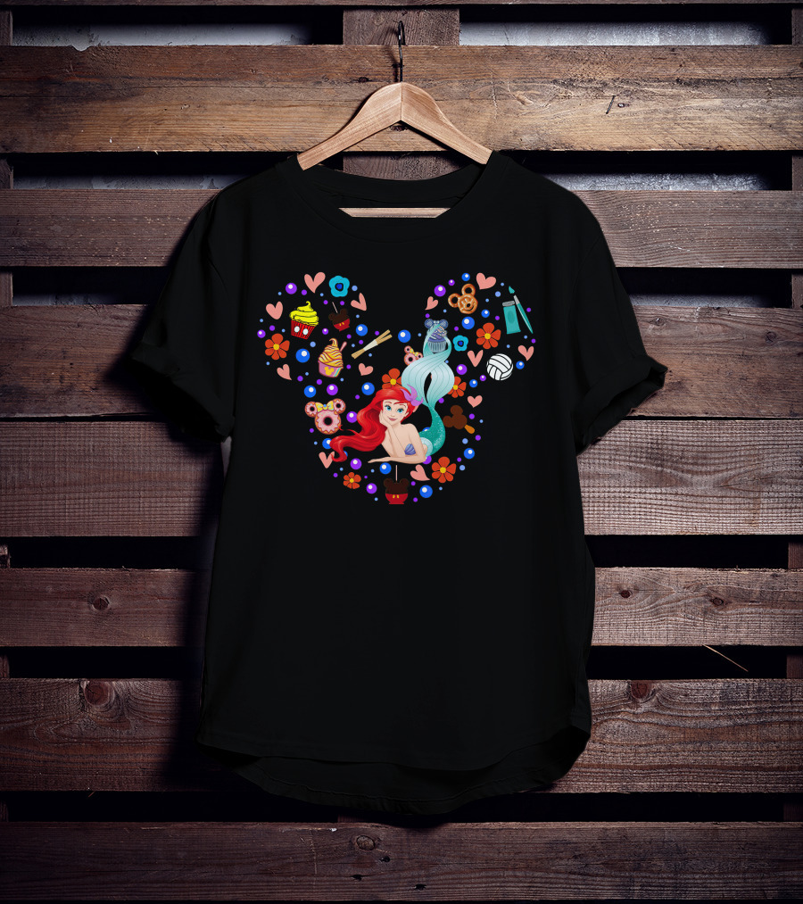 Disney Ariel Little Mermaid Mickey Mouse Icon Floral Cupcake Sushi Flowers Hearts T-Shirt