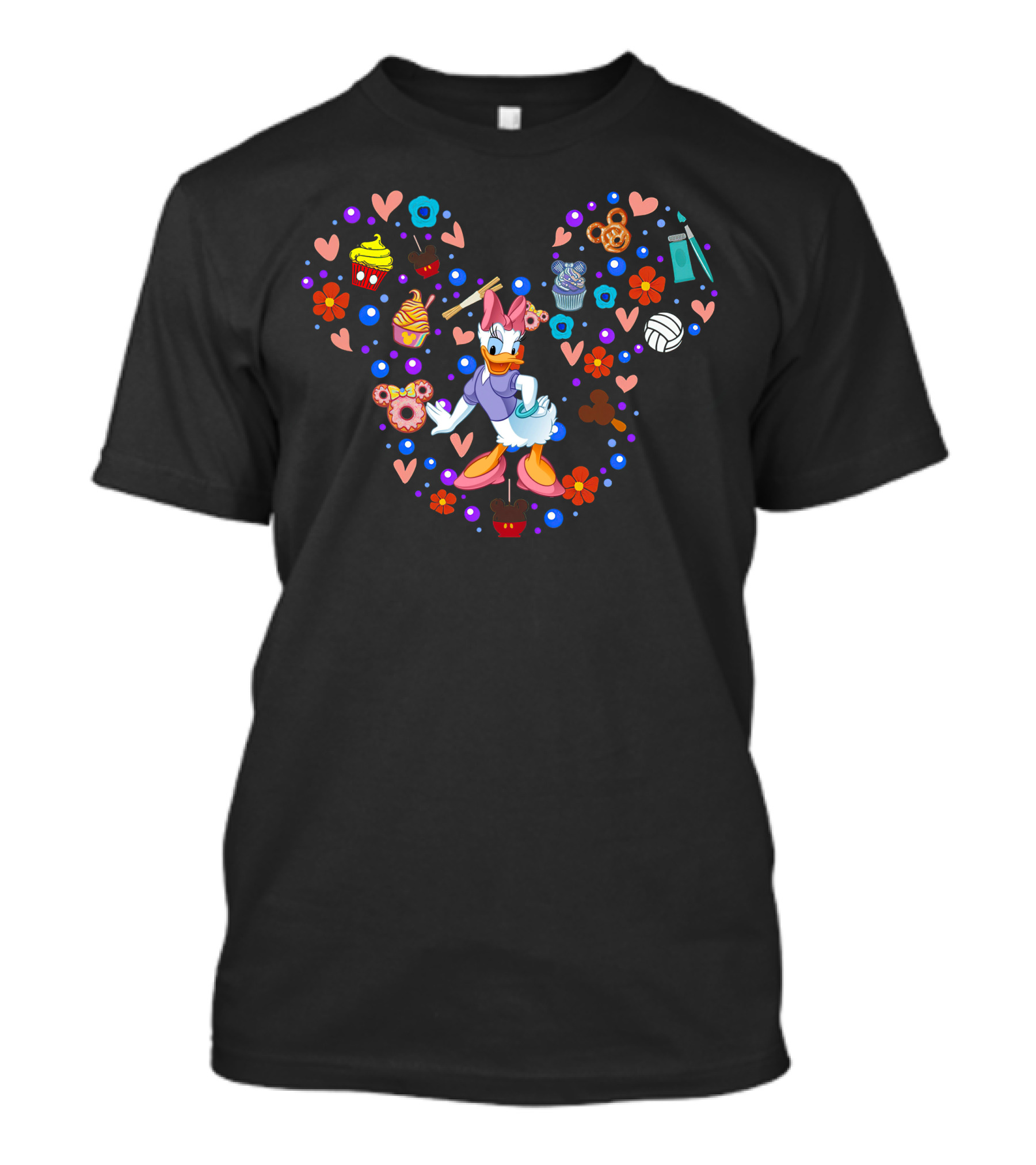 Daisy Duck Heart Icon With Sweets And Flowers T-Shirt