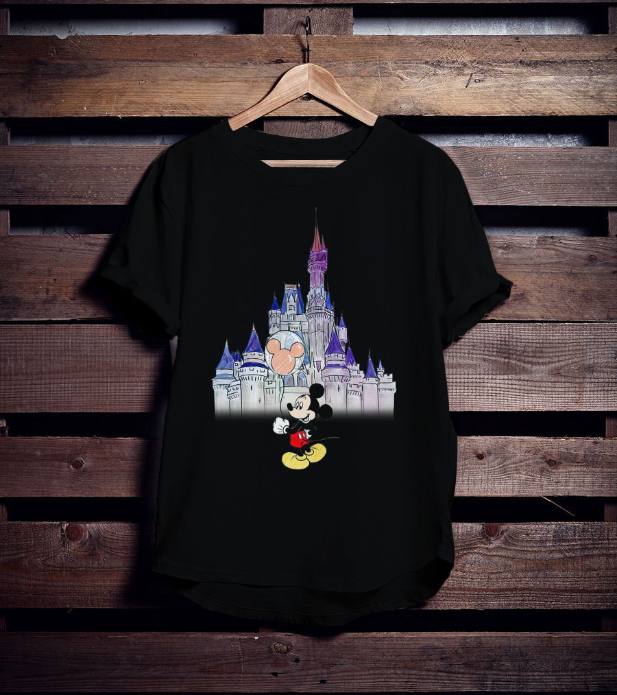 Mickey Mouse With Balloon In Front Of Disney Castle T-Shirt