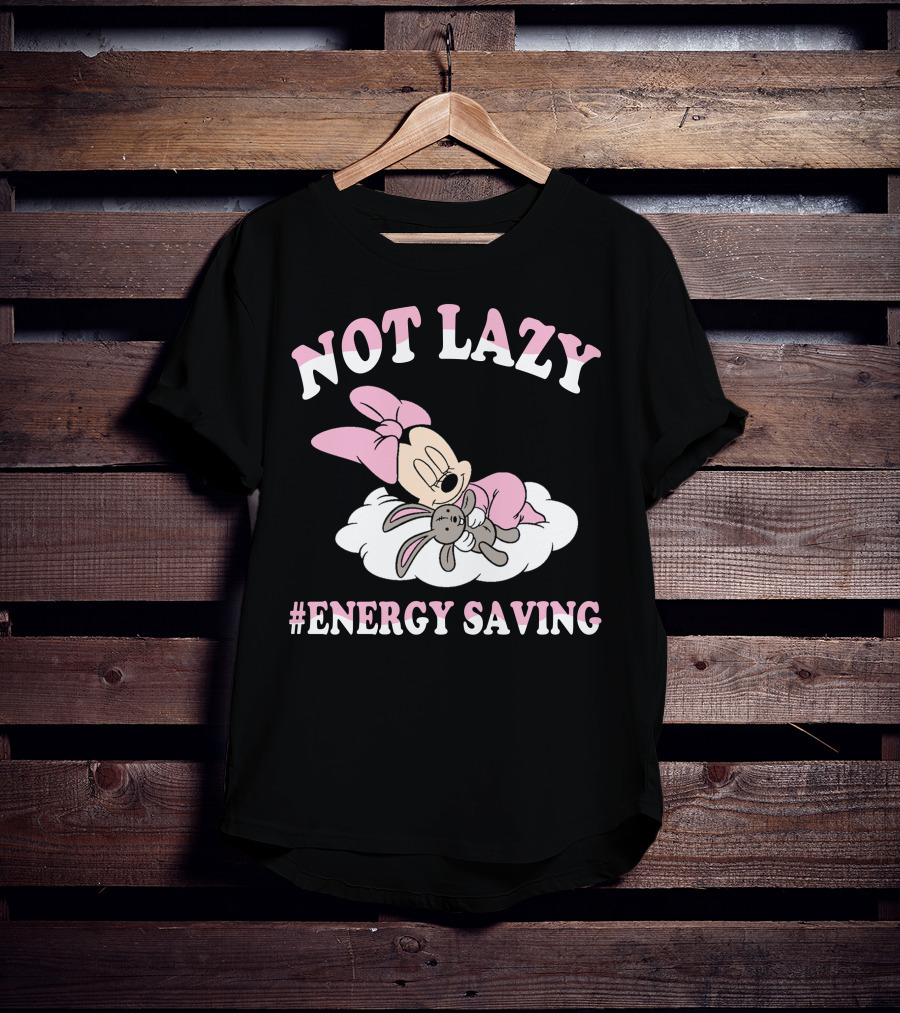 Not Lazy Minnie #Energy Saving Sleeping On Cloud With Stuffed Bunny T-Shirt