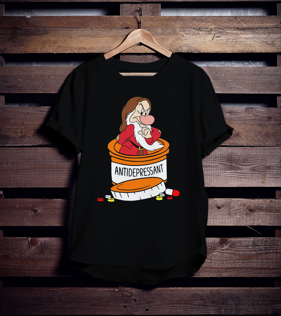 Grumpy Antidepressant Bottle Cartoon Character T-Shirt