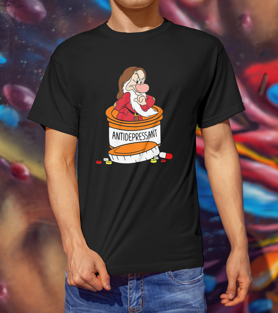 Grumpy Antidepressant Bottle Cartoon Character T-Shirt