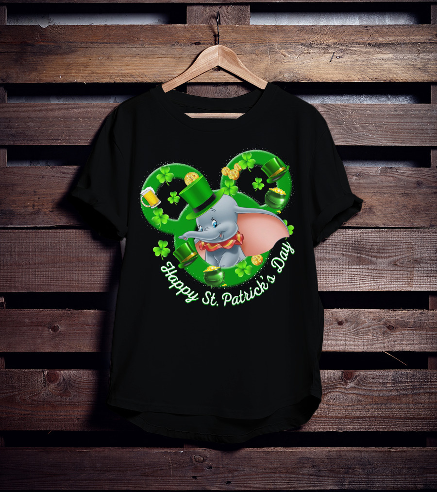 Dumbo Happy St. Patrick's Day With Shamrocks And Leprechaun Hat T-Shirt
