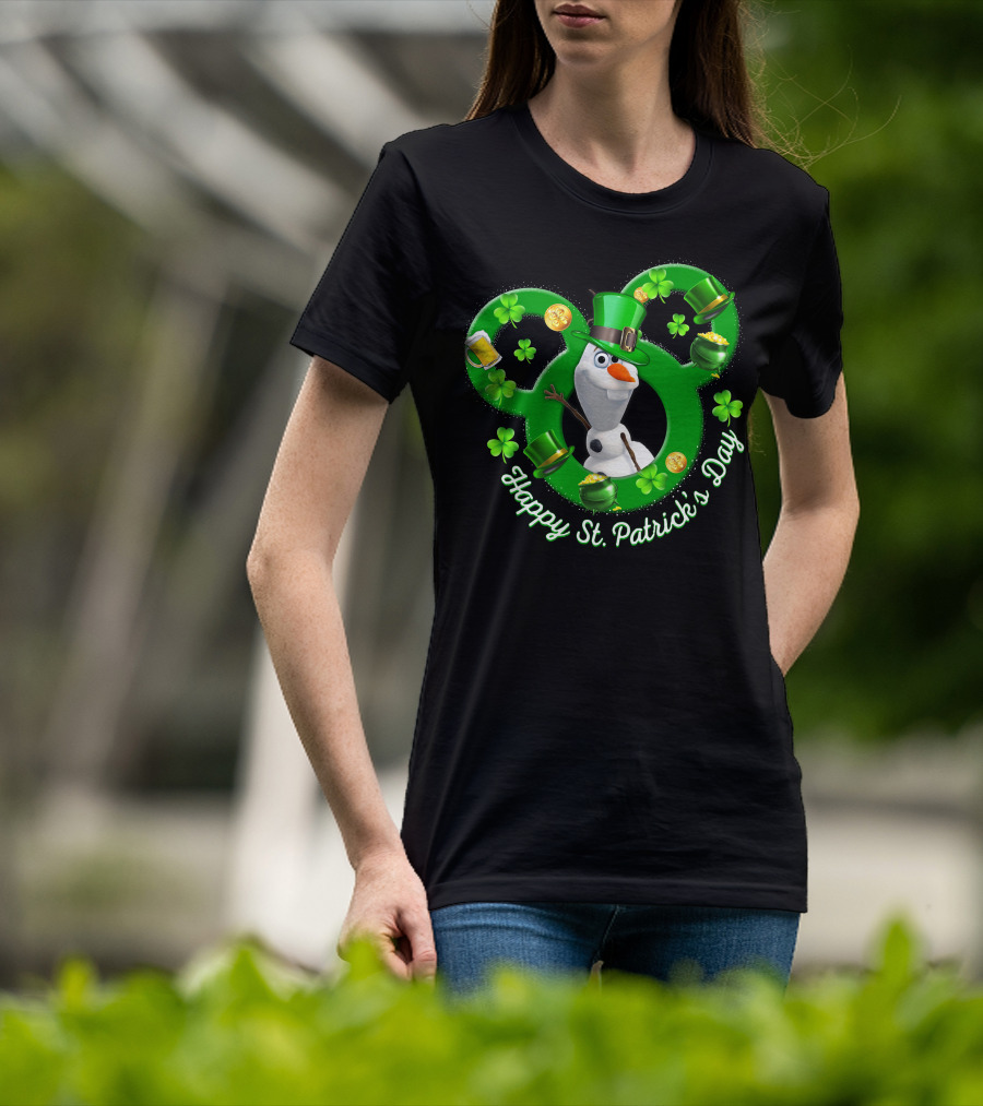 Olaf Happy St. Patrick's Day Mickey Mouse Shamrocks And Hats T-Shirt